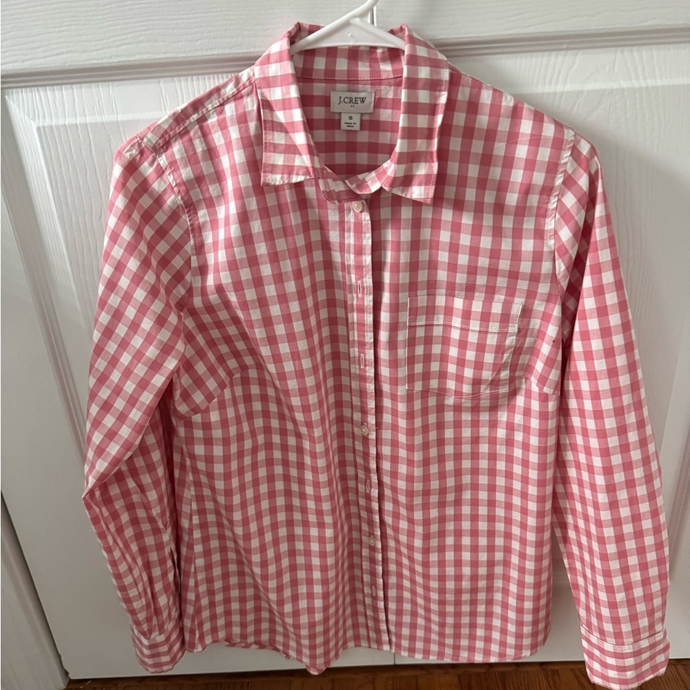 J. Crew Pink Gingham Button-Down Shirt